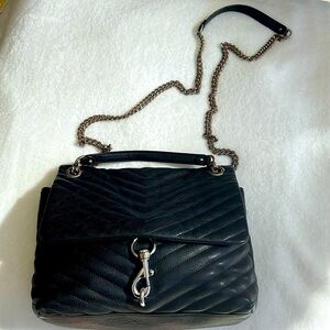 Rebecca Minkoff Black Quilted Pebbled Leather Edie Crossbody Shoulder Bag